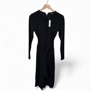 NWT Alice + Olivia Tie Waist Black Long Sleeve Midi Dress Size 6